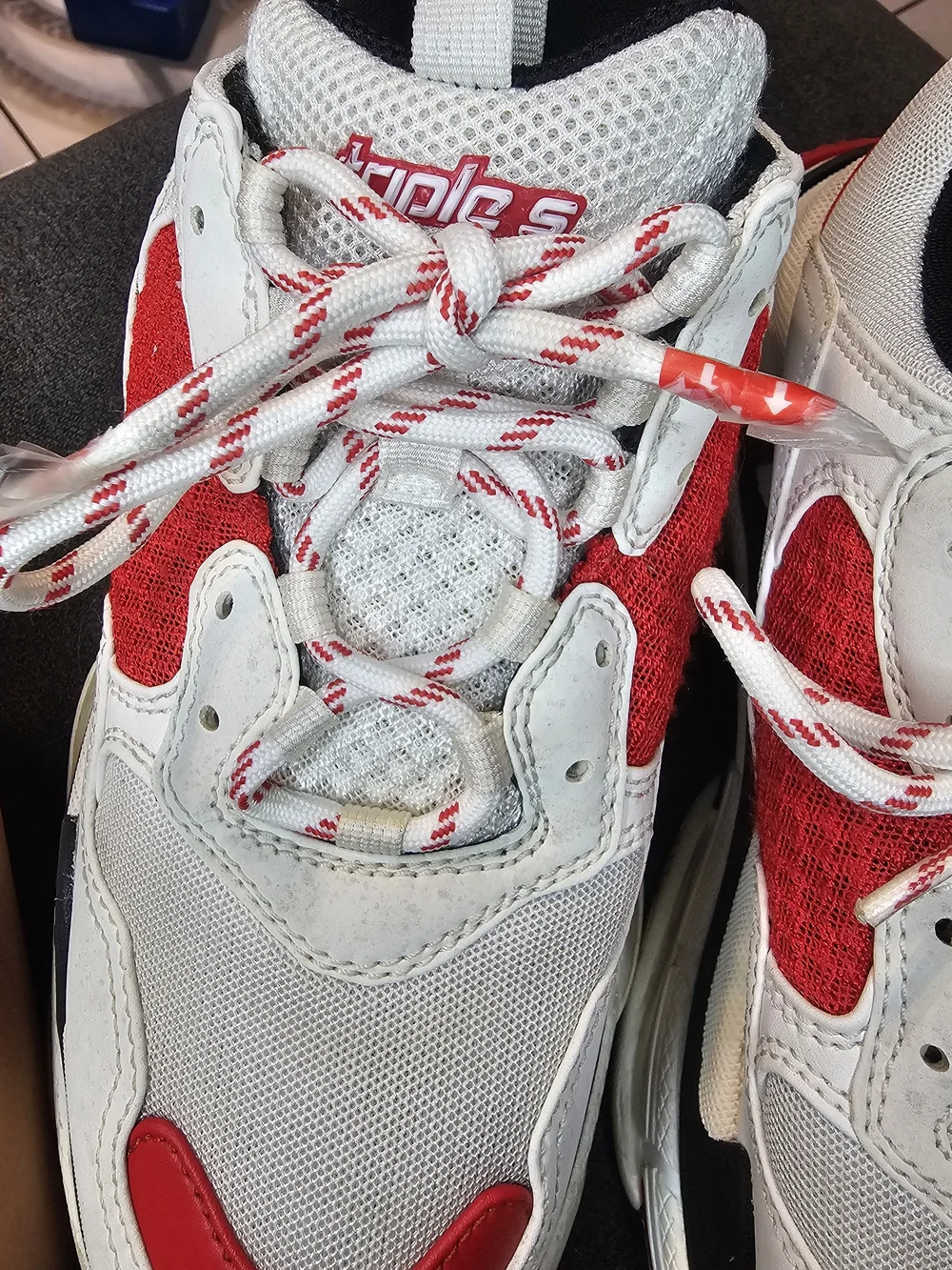 Balenciaga Triple S White Red Black Chunky Sneakers